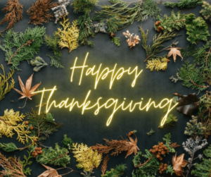 Happy Thanksgiving flyer on the website with a black background