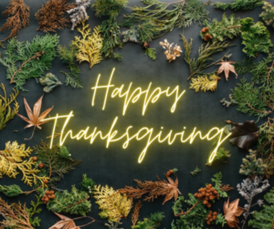 Happy Thanksgiving flyer on the website with a black background